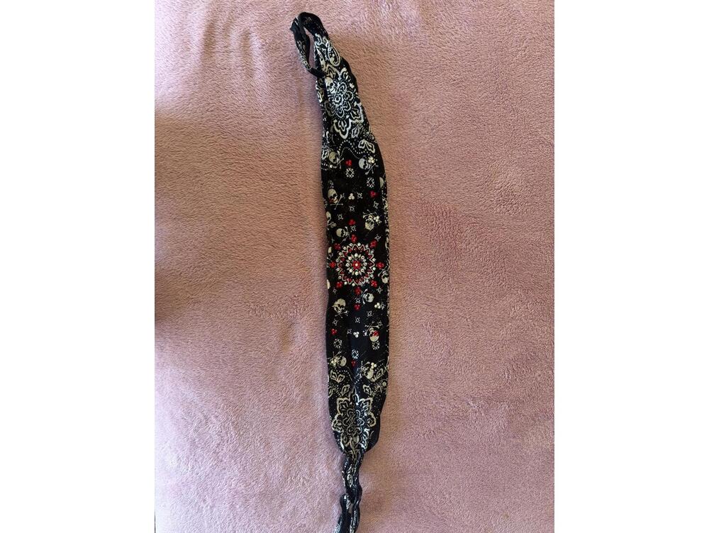 Black Bandana Headband with Skull and Red Accent Pattern